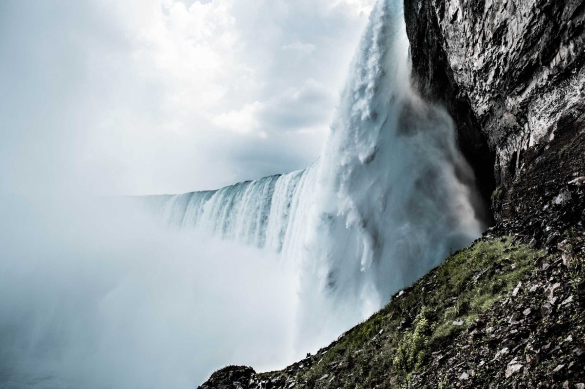 The Horseshoe Falls curtain seen edge on from the lower deck at Journey Behind the Falls