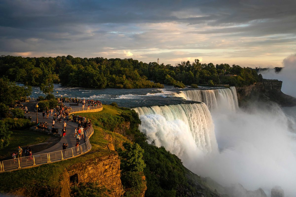 The American Falls and the gorge at dusk