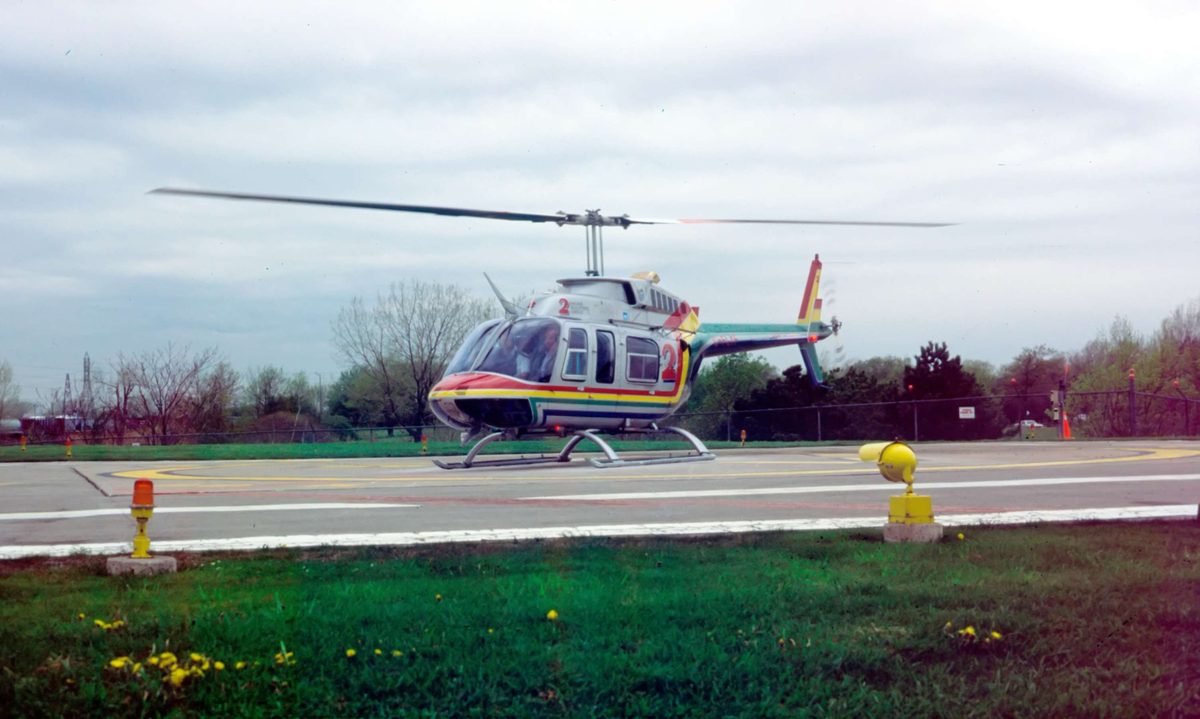 Niagara Helicopters aircraft in flight over the Niagara Gorge