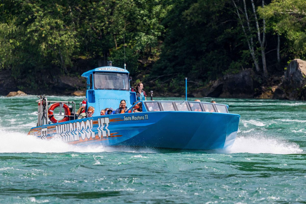 A domed Whirlpool Jet boat on the Niagara River